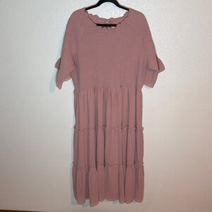 Jessakae Mauve Smocked Top Tiered Ruffle Midi Dress Size 3X Modest Feminine